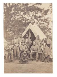 [CIVIL WAR]. 2 photographs of the 7th New York State Militia at Camp Cameron, incl. African American camp servants. Washington, 1861.
