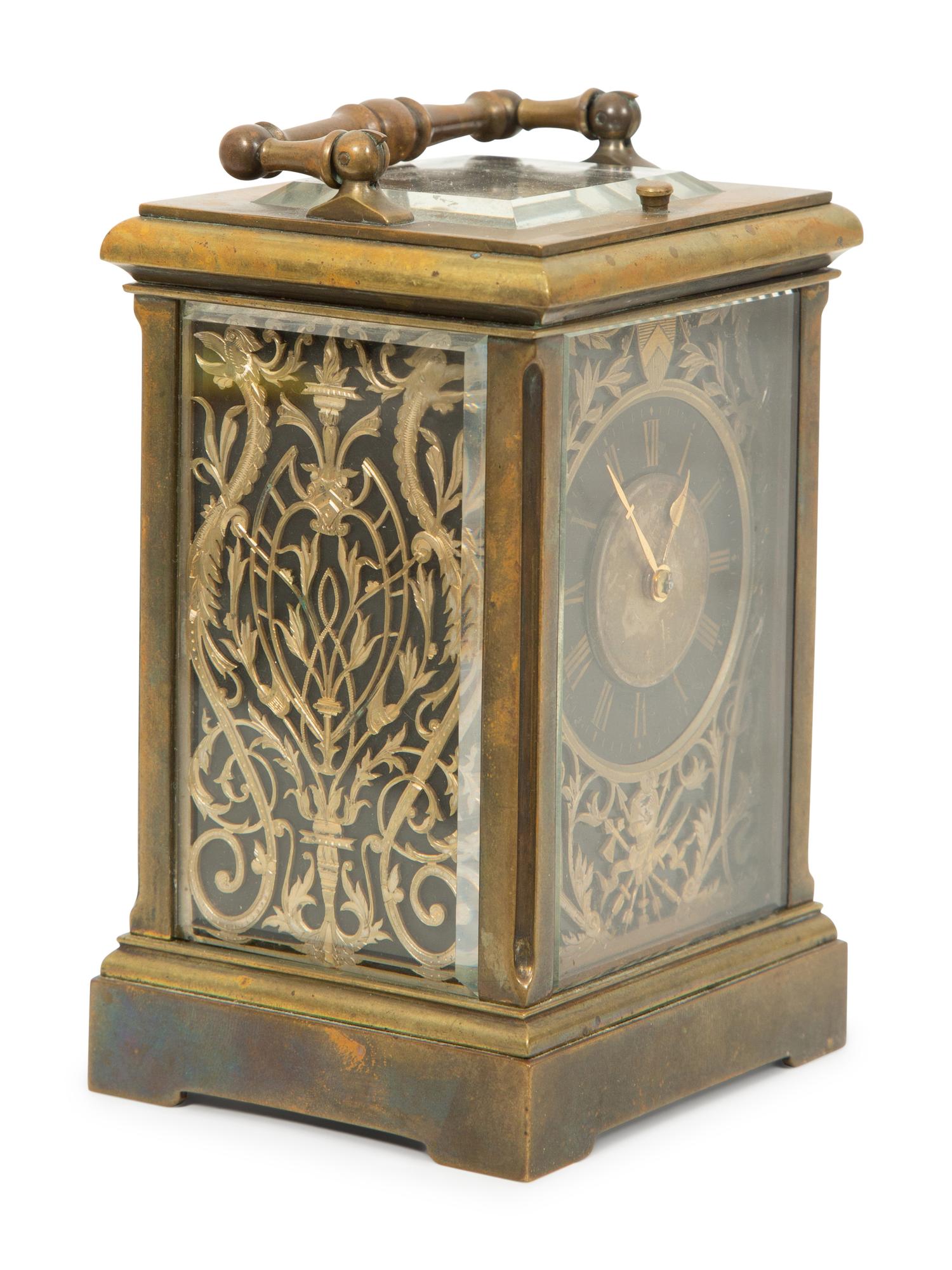 A French Gilt Repeating Carriage Clock