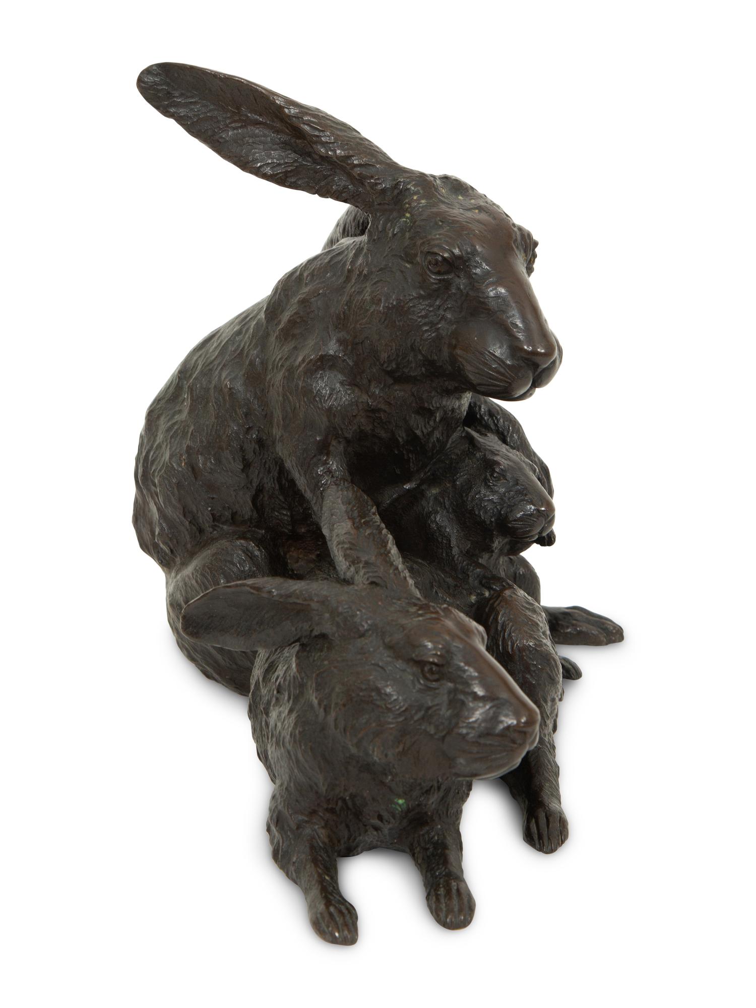 A Japanese Bronze Sculpture of Rabbits
