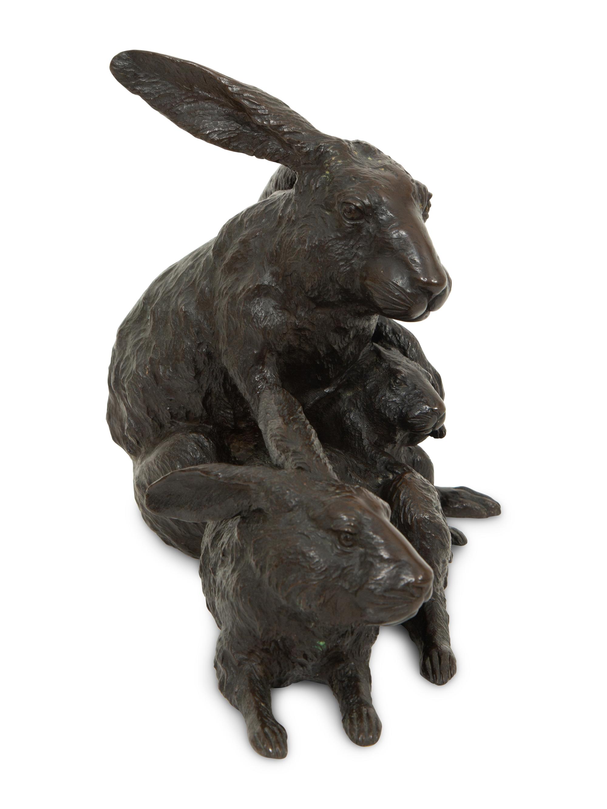 A Japanese Bronze Sculpture of Rabbits