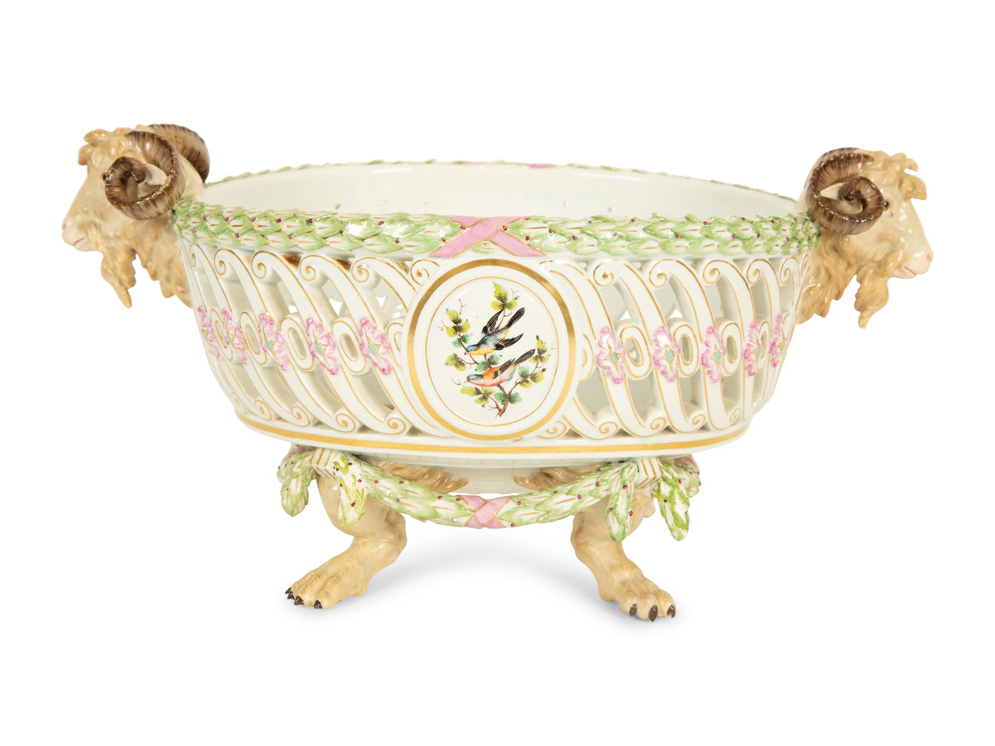 A Meissen Porcelain Footed Center Basket — 19th Century