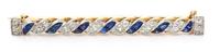 An Edwardian Platinum Topped Gold, Sapphire and Diamond Bar Brooch, 4.80 dwts.