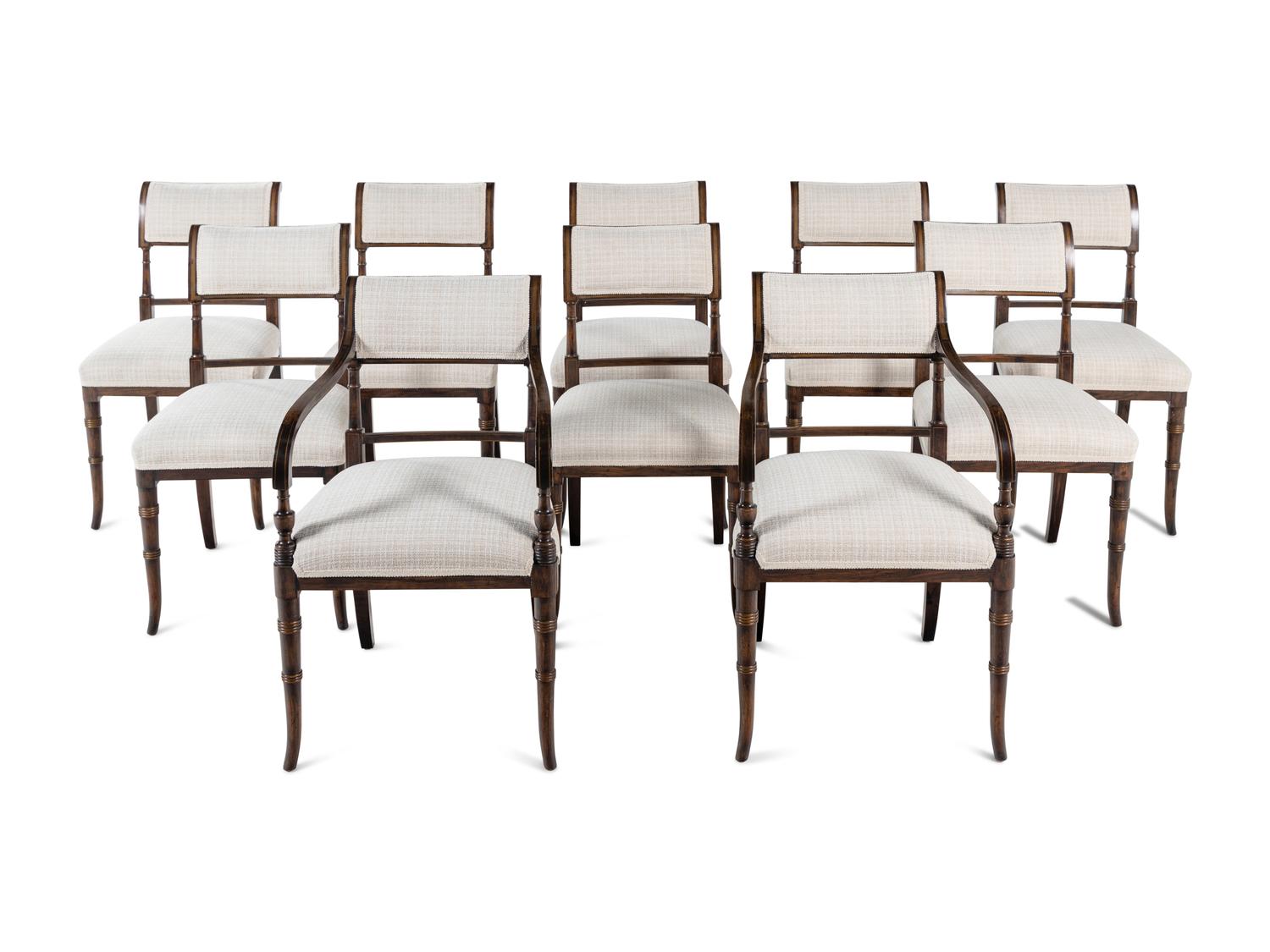 A Set of Ten Regency Style Dining Chairs