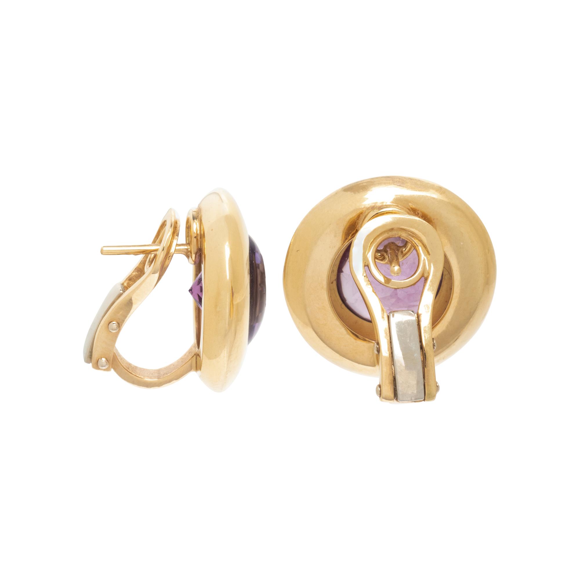 TAMARA COMOLLI, YELLOW GOLD AND AMETHYST EARCLIPS