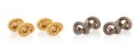 A Collection 18 Karat Yellow Gold and Sterling Silver Knot Motif Cufflinks, Hermes, 22.75 dwts.