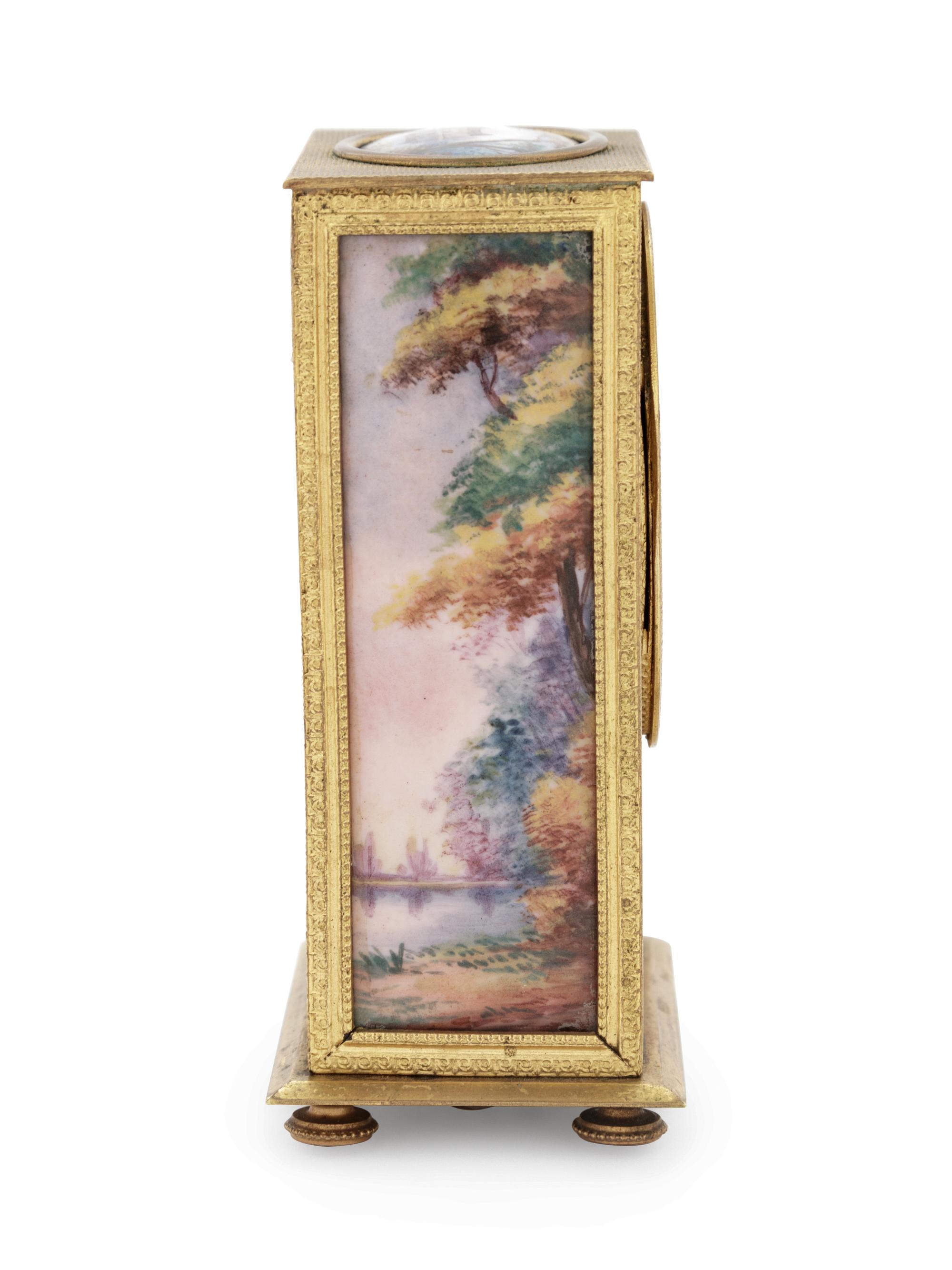 A Swiss Gilt Metal and Enamel Desk Clock