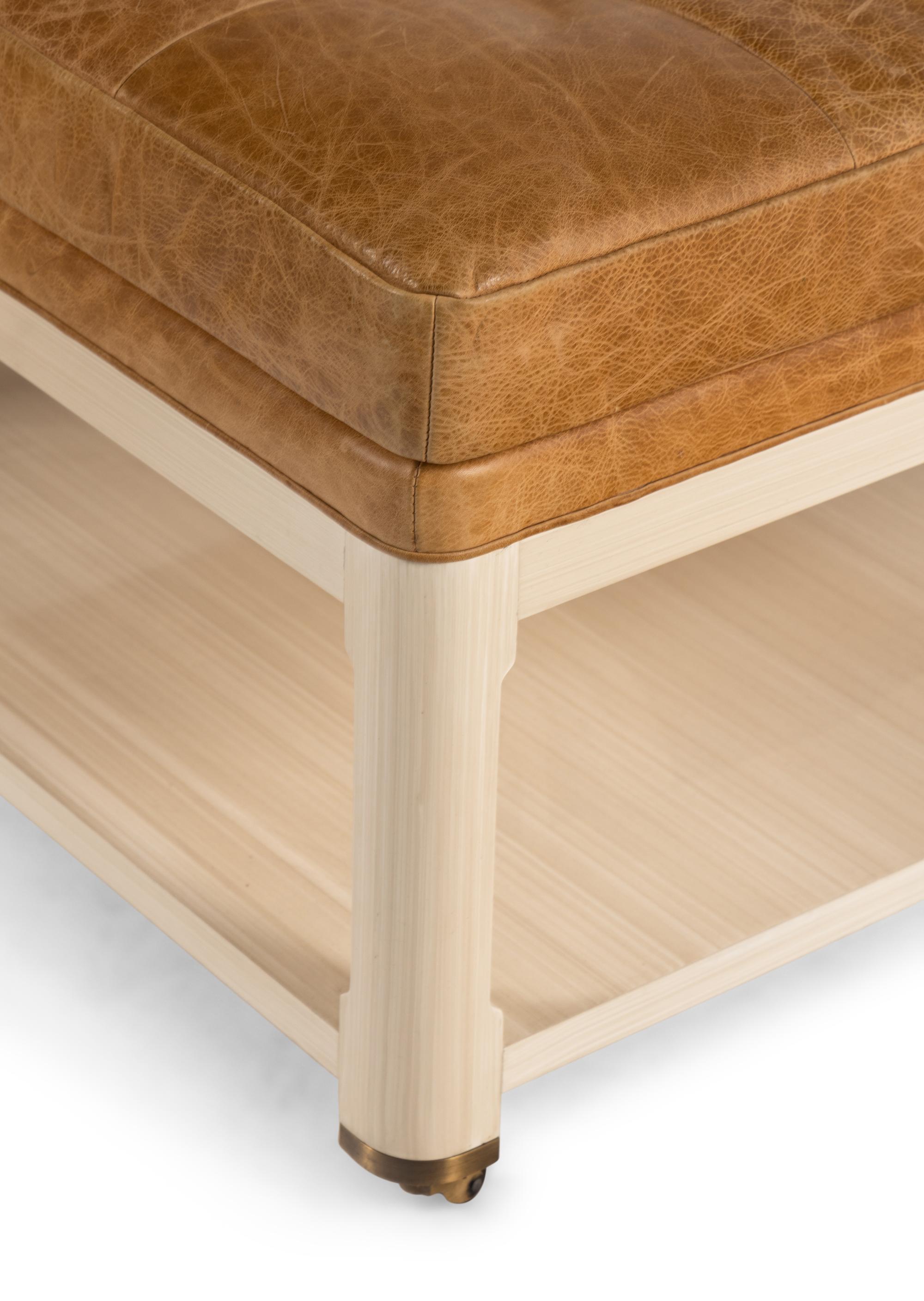 A Pair of Custom Leather-Upholstered Ottoman Tables Supplied by Jonas, New York