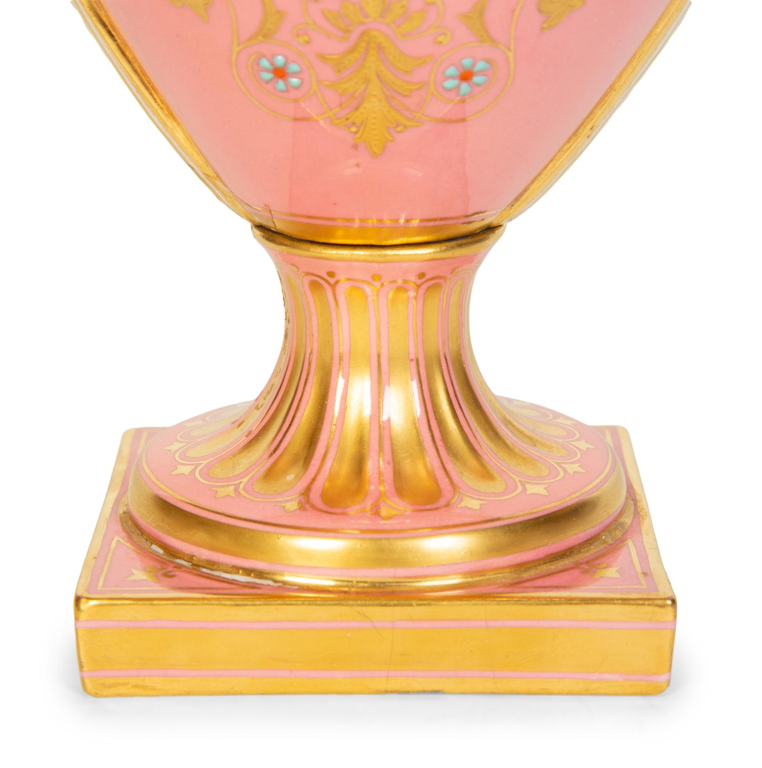 A Coalport Porcelain Pink-Glazed Urn