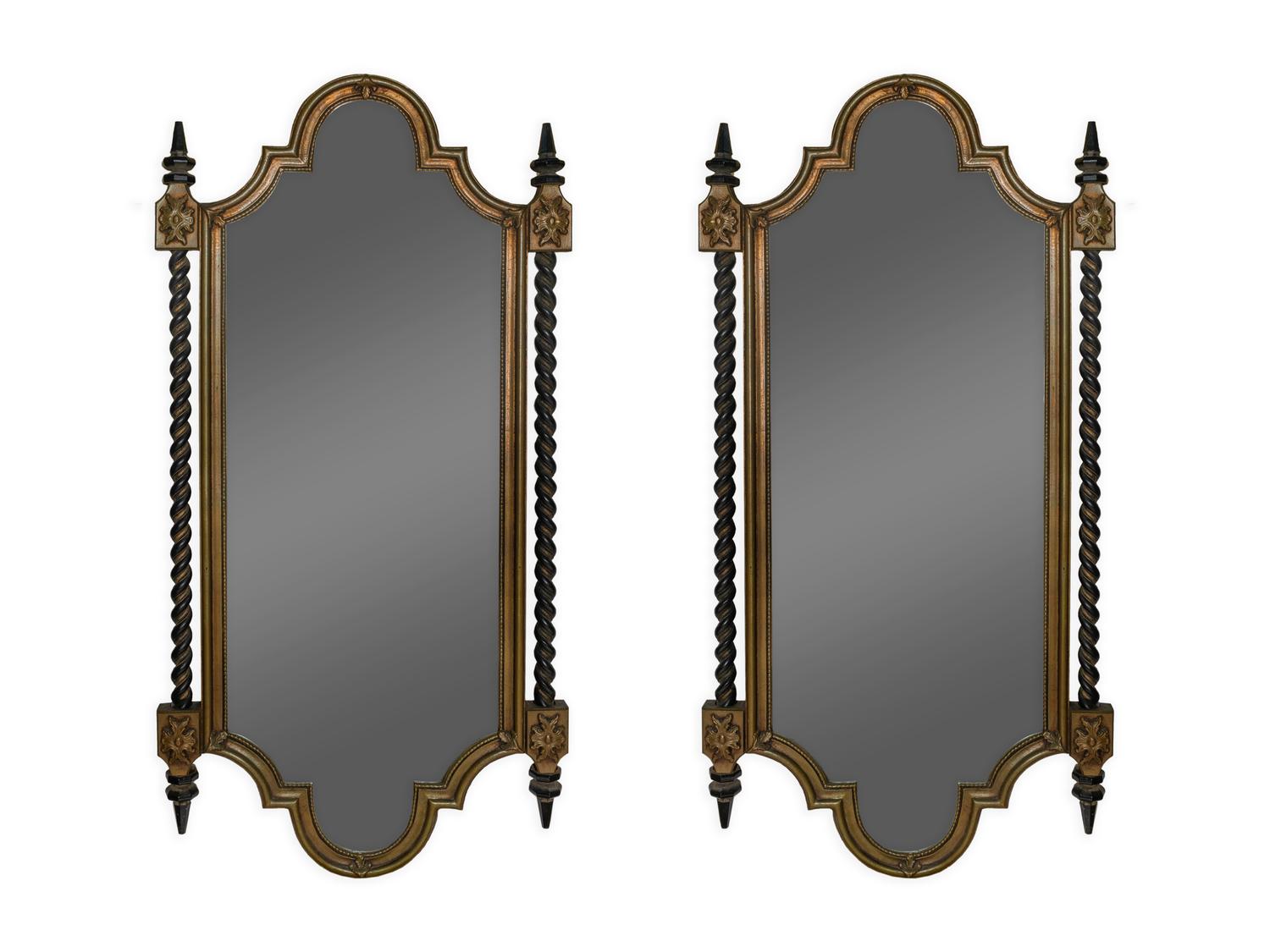 A Pair of Italian Style Parcel Gilt and Ebonized Mirrors — 20TH CENTURY