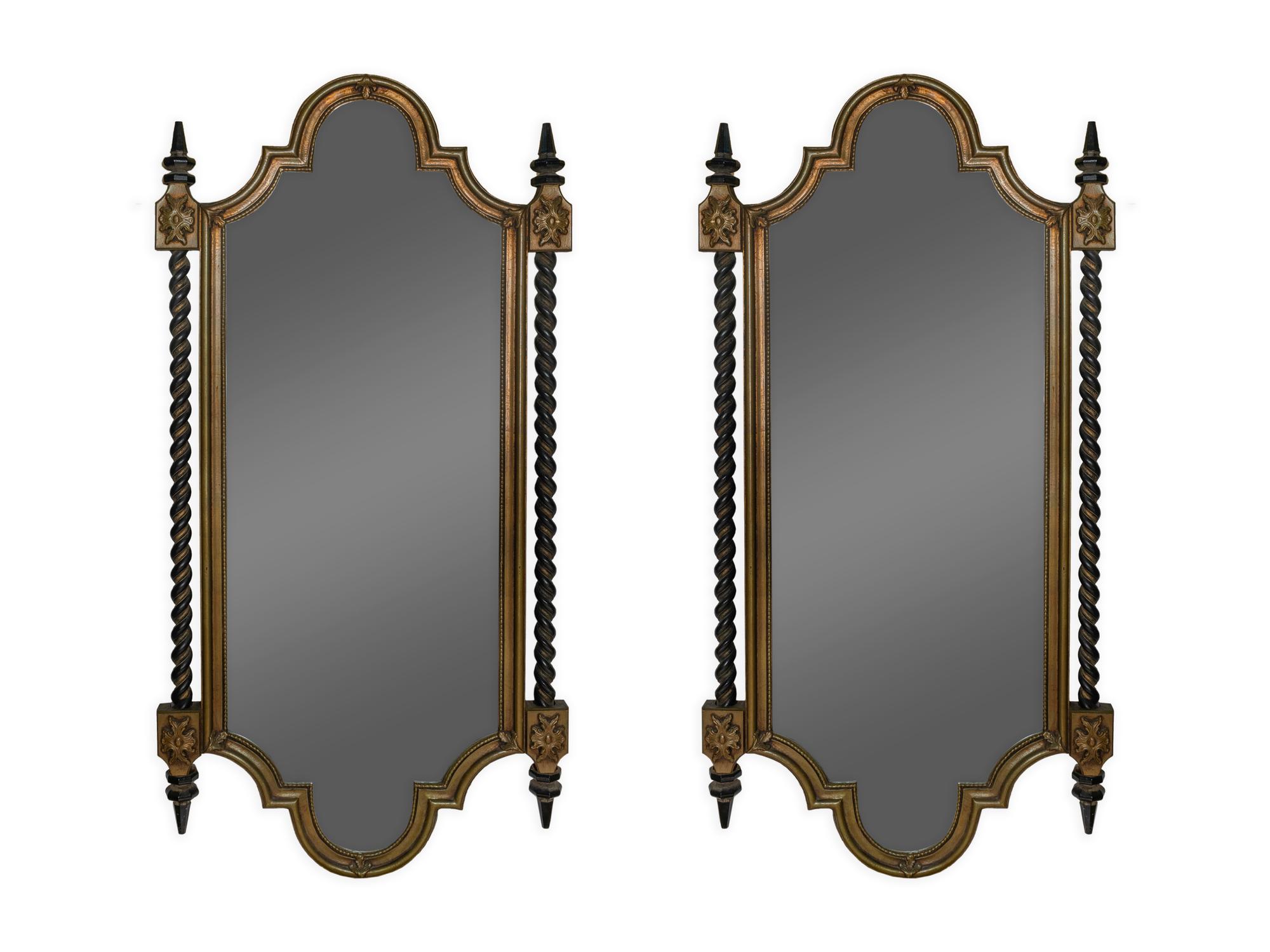 A Pair of Italian Style Parcel Gilt and Ebonized Mirrors — 20TH CENTURY