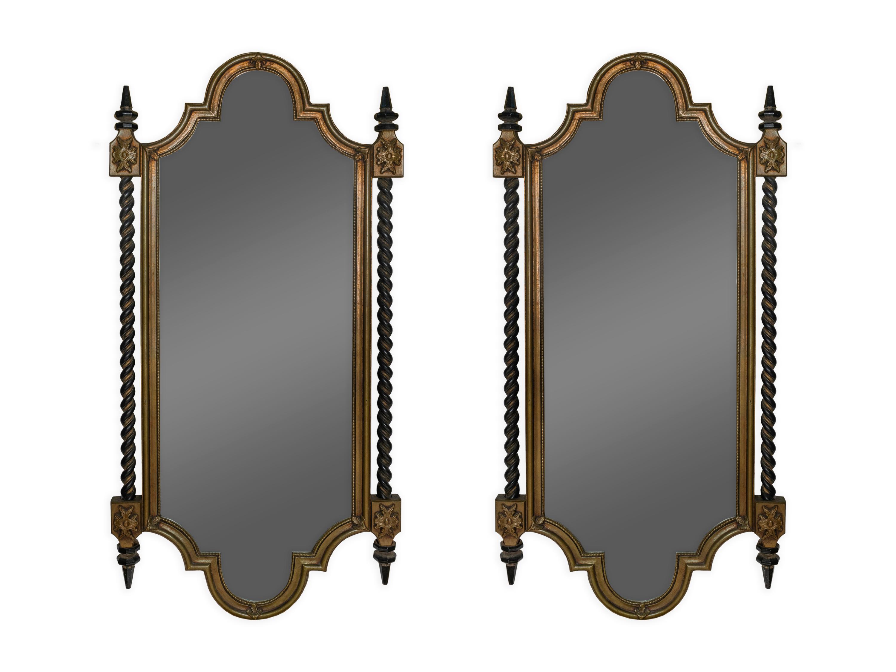 A Pair of Italian Style Parcel Gilt and Ebonized Mirrors — 20TH CENTURY