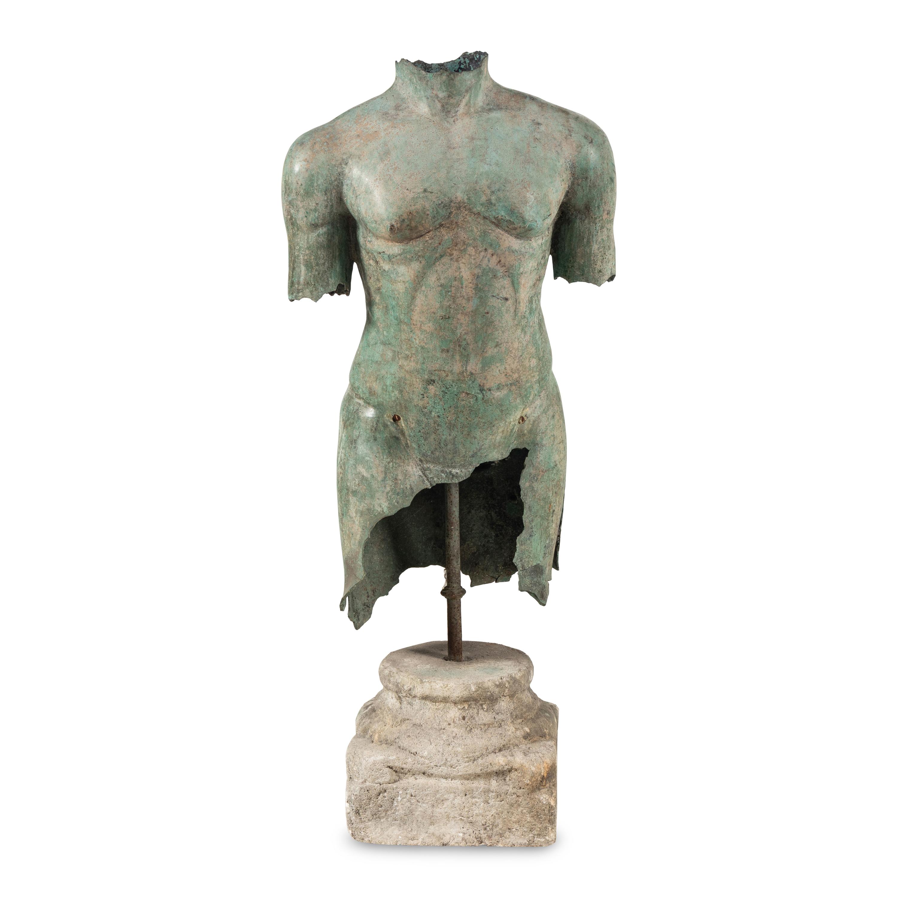 A Bronze Torso on Stone Plinth