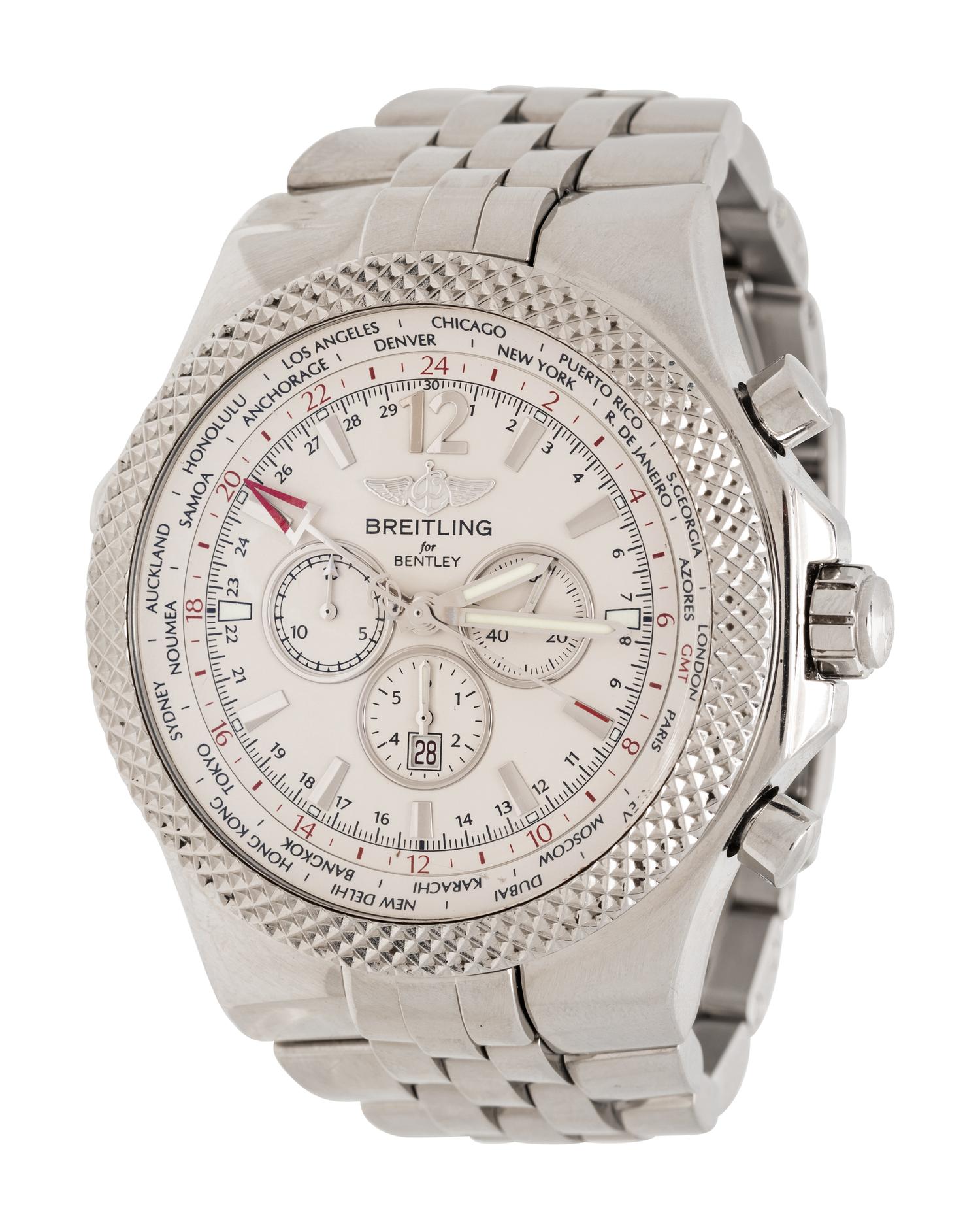 BREITLING, REF. A47362 STAINLESS STEEL 'BENTLEY GMT' SPECIAL EDITION WORLD TIME CHRONOGRAPH WATCH