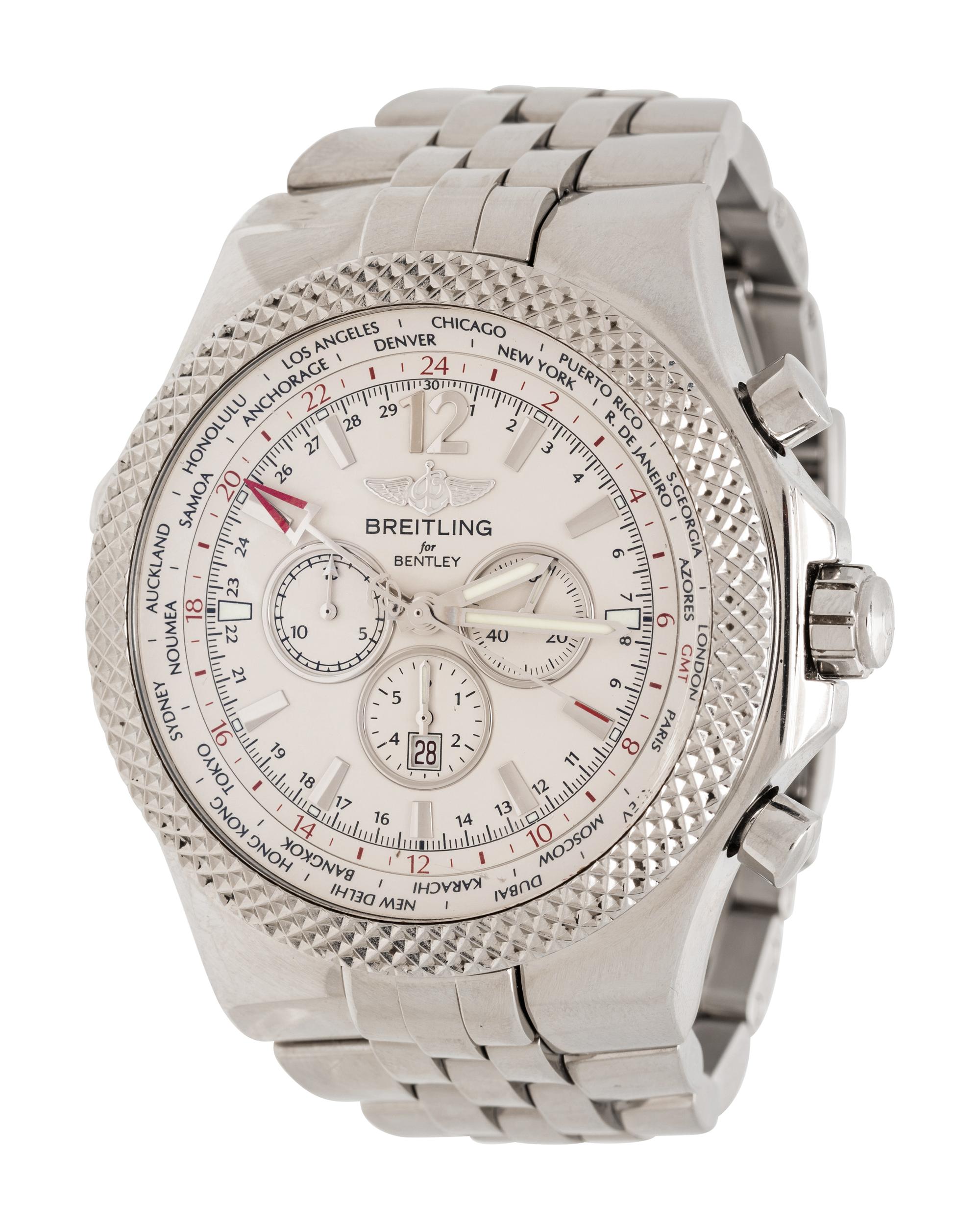 BREITLING, REF. A47362 STAINLESS STEEL 'BENTLEY GMT' SPECIAL EDITION WORLD TIME CHRONOGRAPH WATCH