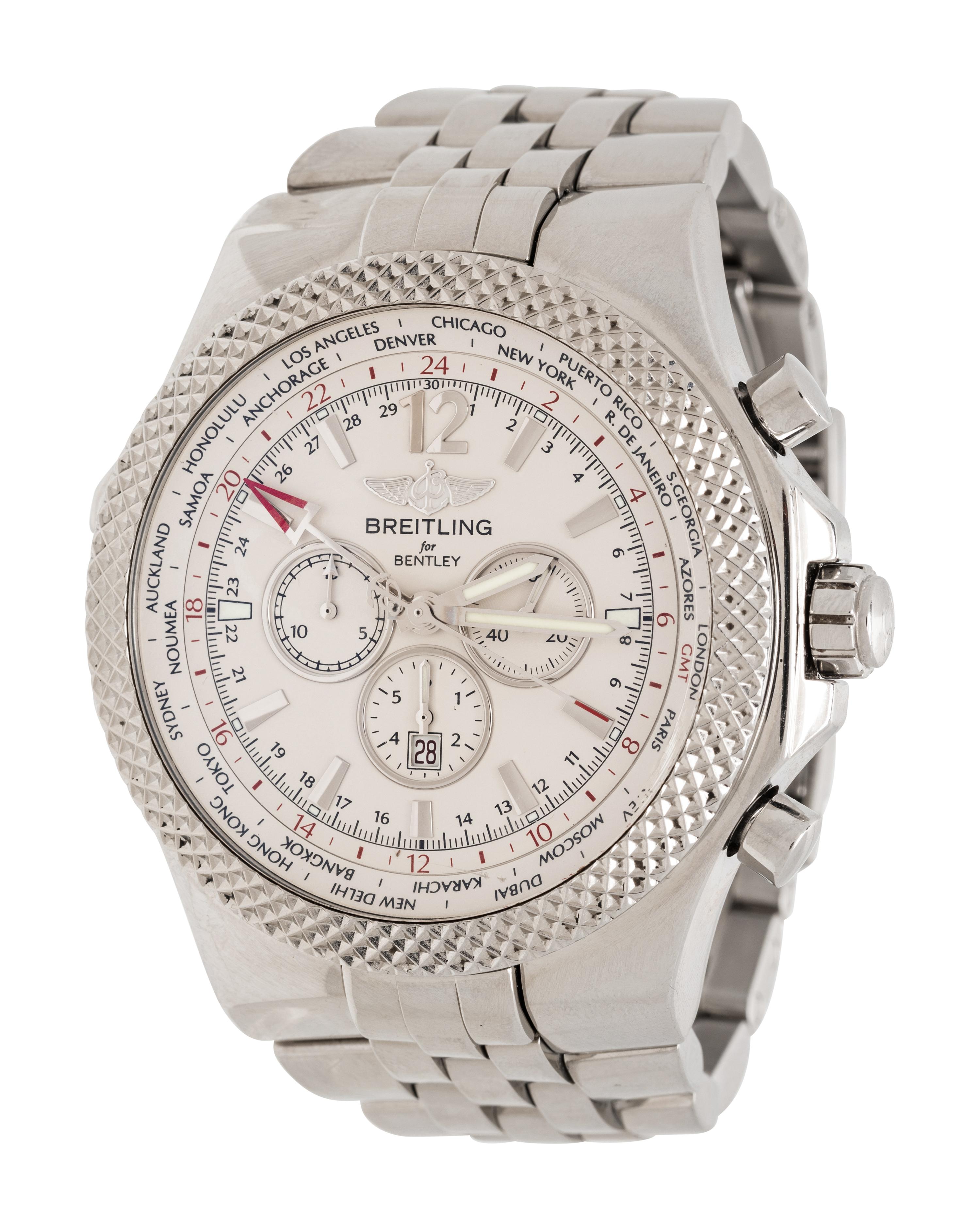 BREITLING, REF. A47362 STAINLESS STEEL 'BENTLEY GMT' SPECIAL EDITION WORLD TIME CHRONOGRAPH WATCH