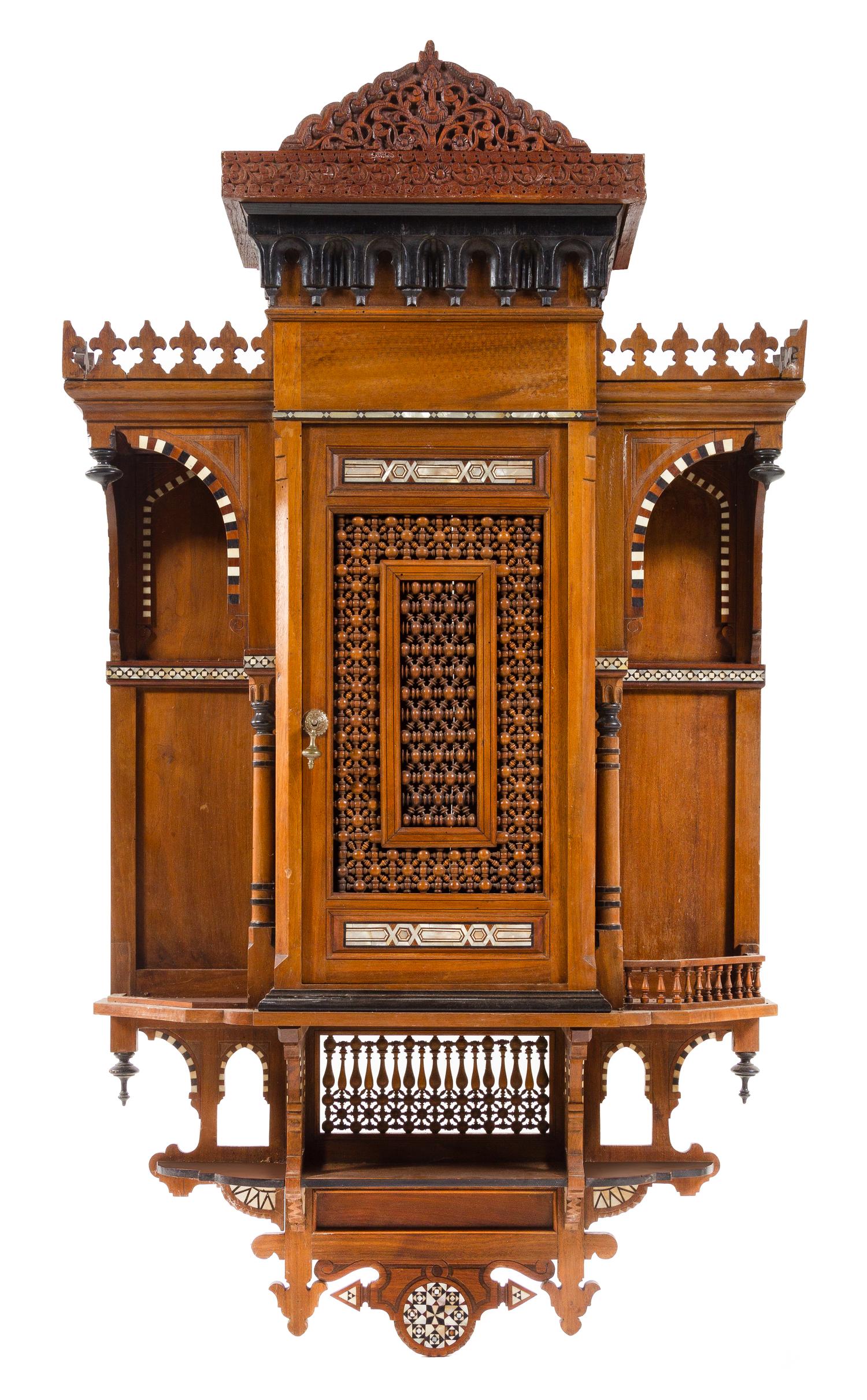 A Moorish Style Hanging Cabinet Height 55 x width 32 x depth 10 3/4 inches. — LATE 19TH CENTURY, WITH LATER ELEMENTS