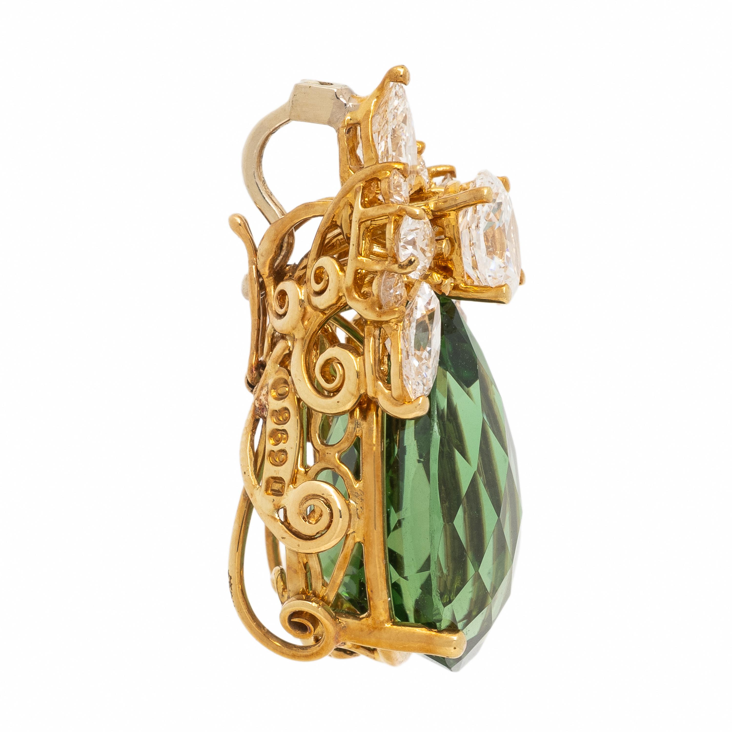 Henry Dunay, Green Tourmaline, Diamond, and Yellow Gold Pendant