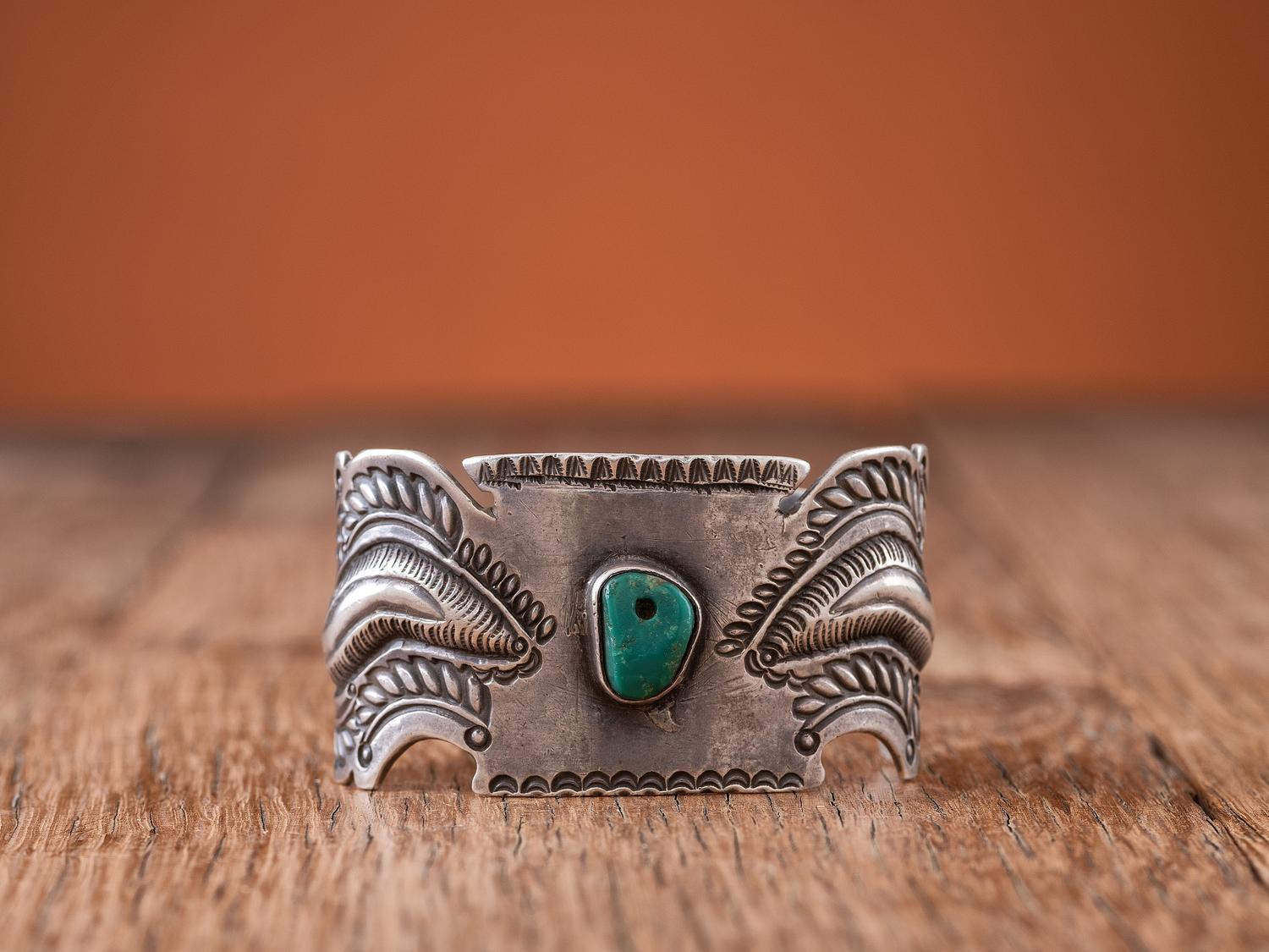 Navajo Ingot Cuff Bracelet, with Drilled Turquoise Bead