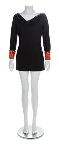 Atelier Versace Black Dress with Beaded Red Cuffs, 1990s No size label