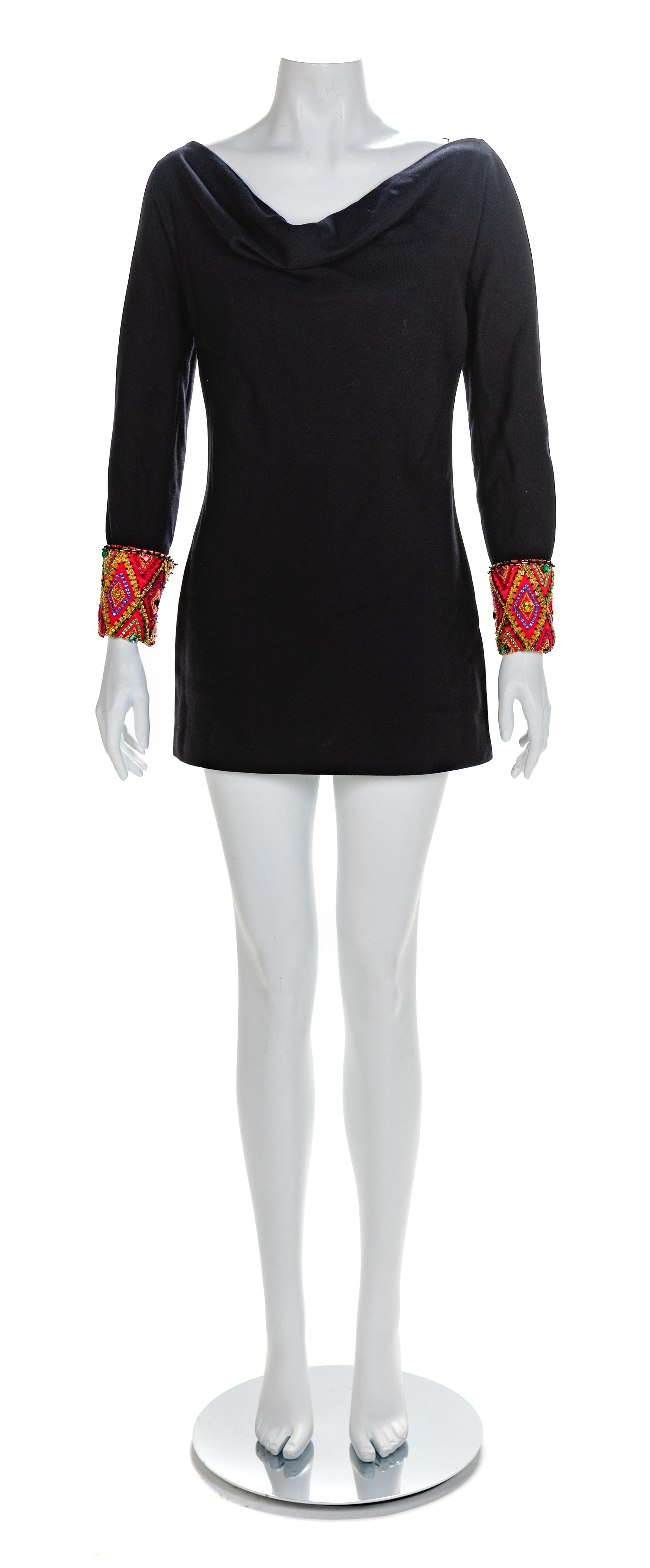 Atelier Versace Black Dress with Beaded Red Cuffs, 1990s No size label