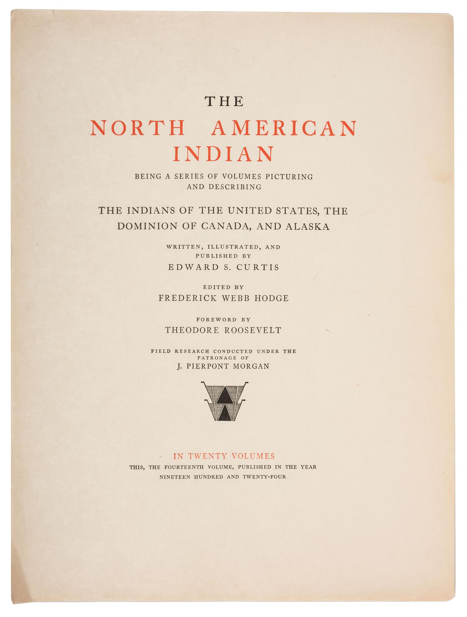 CURTIS, Edward S (1868-1952), photographer. The North American Indian. Being a Series of Volumes Picturing and Describing the Indians of the United States and Alaska . Norwood, MA: The Plimpton Press, 1924. Volume XIV.