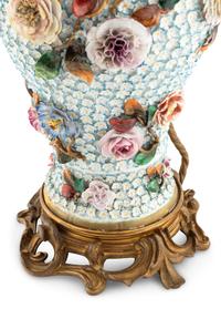A Meissen Porcelain Schneeballen Covered Vase Mounted as a Lamp