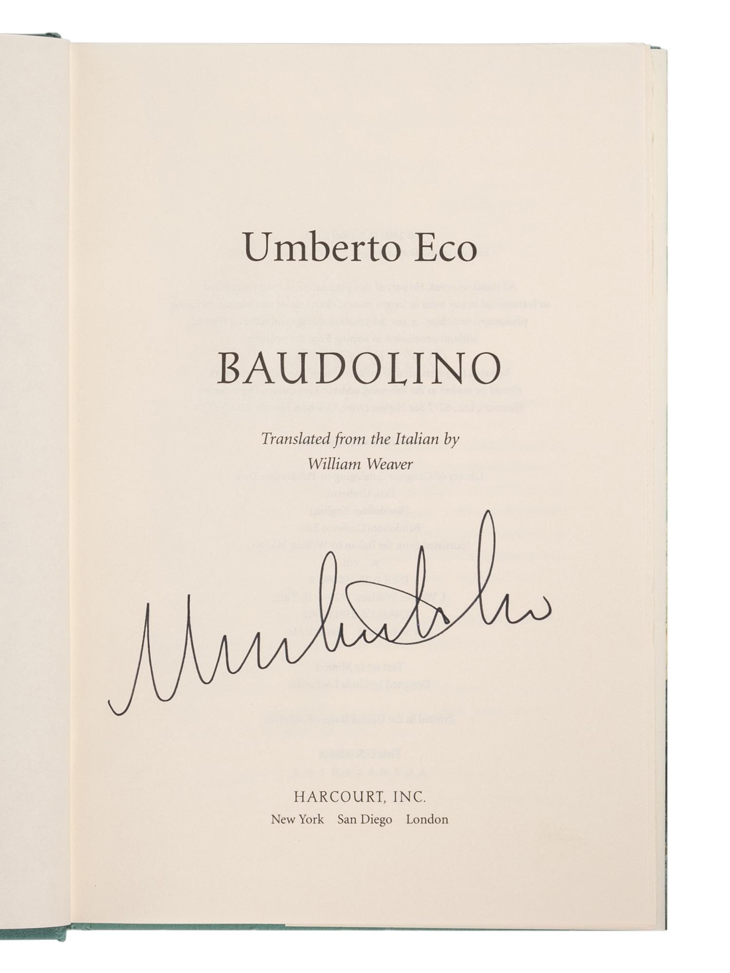 ECO, Umberto (1932-2016). A group of 6 works by Eco’s, MOST FIRST AMERICAN EDITIONS, comprising: