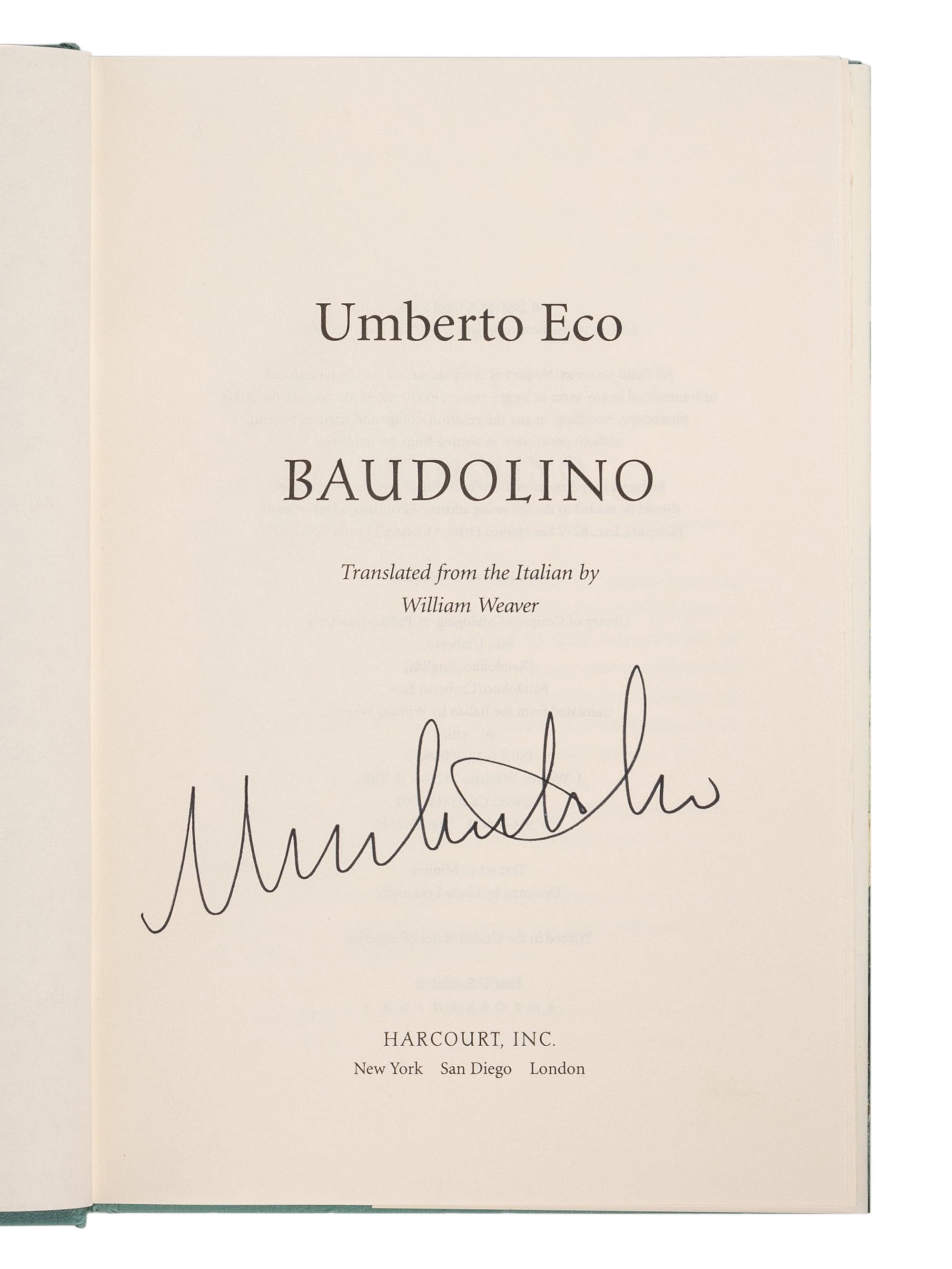 ECO, Umberto (1932-2016). A group of 6 works by Eco’s, MOST FIRST AMERICAN EDITIONS, comprising: