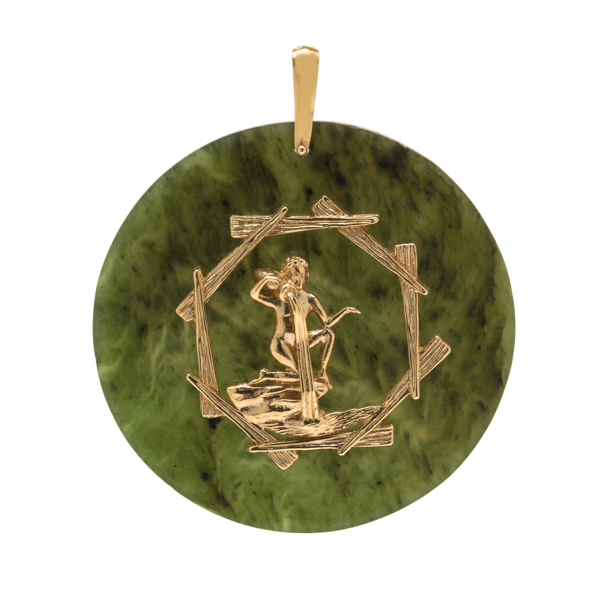 A 14 Karat Yellow Gold and Nephrite Jade Pendant, 24.70 dwts.