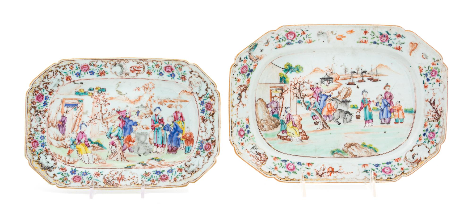 Two Chinese Export Famille Rose Porcelain Platters Length of larger 11 1/2 inches. — QIANLONG PERIOD (1735-1796)