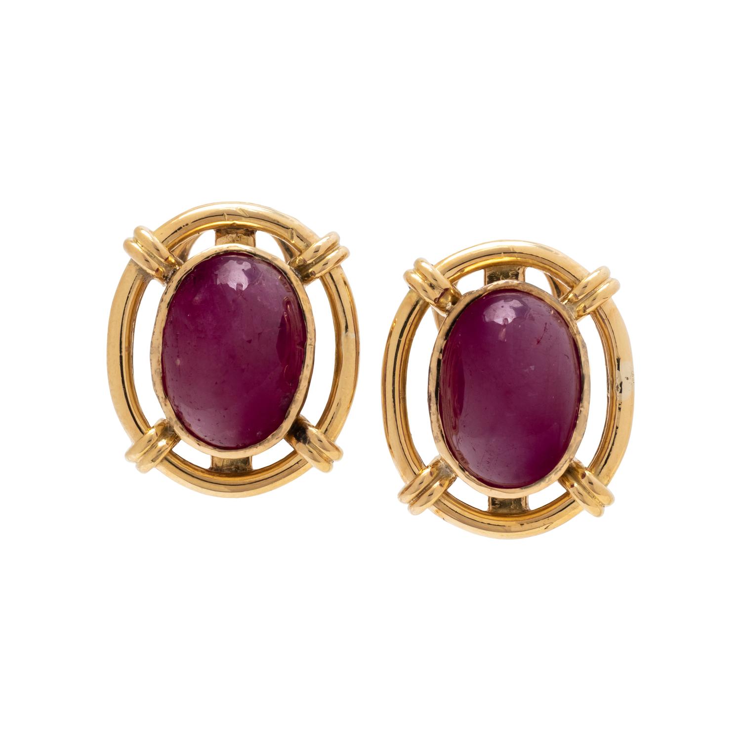 YELLOW GOLD AND RUBY EARCLIPS