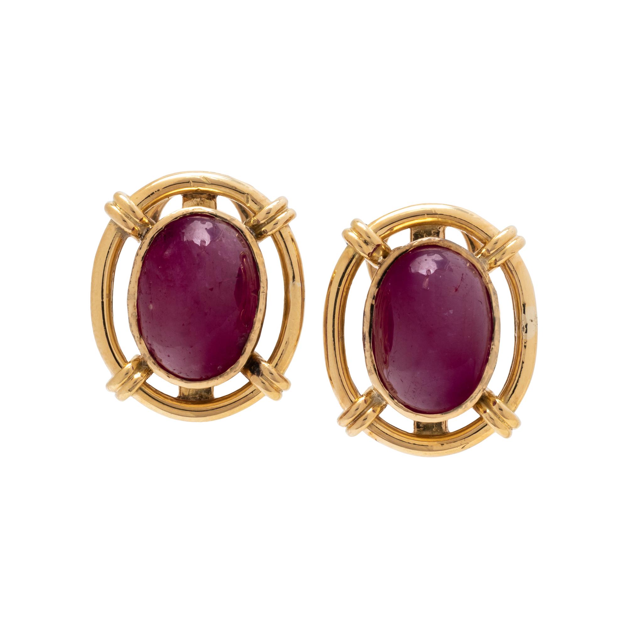 YELLOW GOLD AND RUBY EARCLIPS