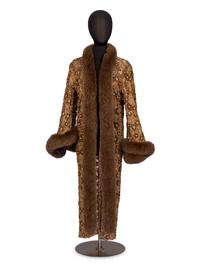 Adrienne Landau, Beaded Lace & Fur-Trimmed Robe