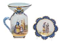 Two Quimper Pottery Table Articles Height of pitcher 10 3/4 inches.