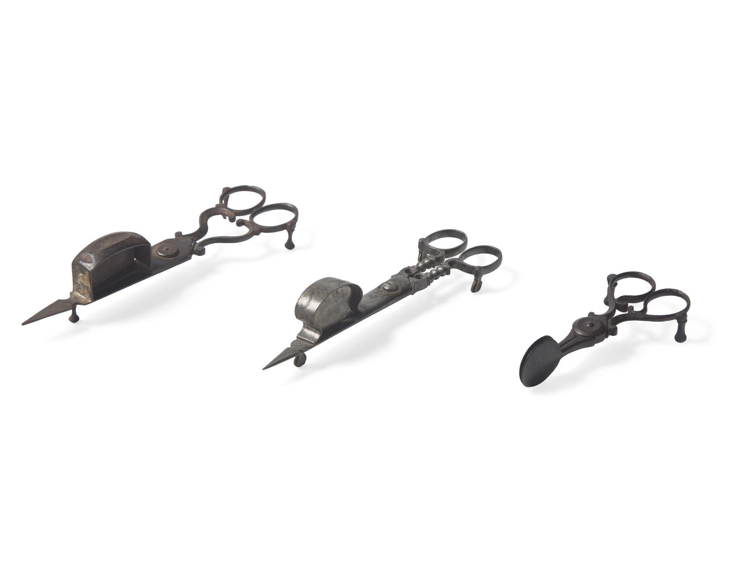 A Group of Three Wrought Iron or Steel Snuffers, French and English, 18th Century