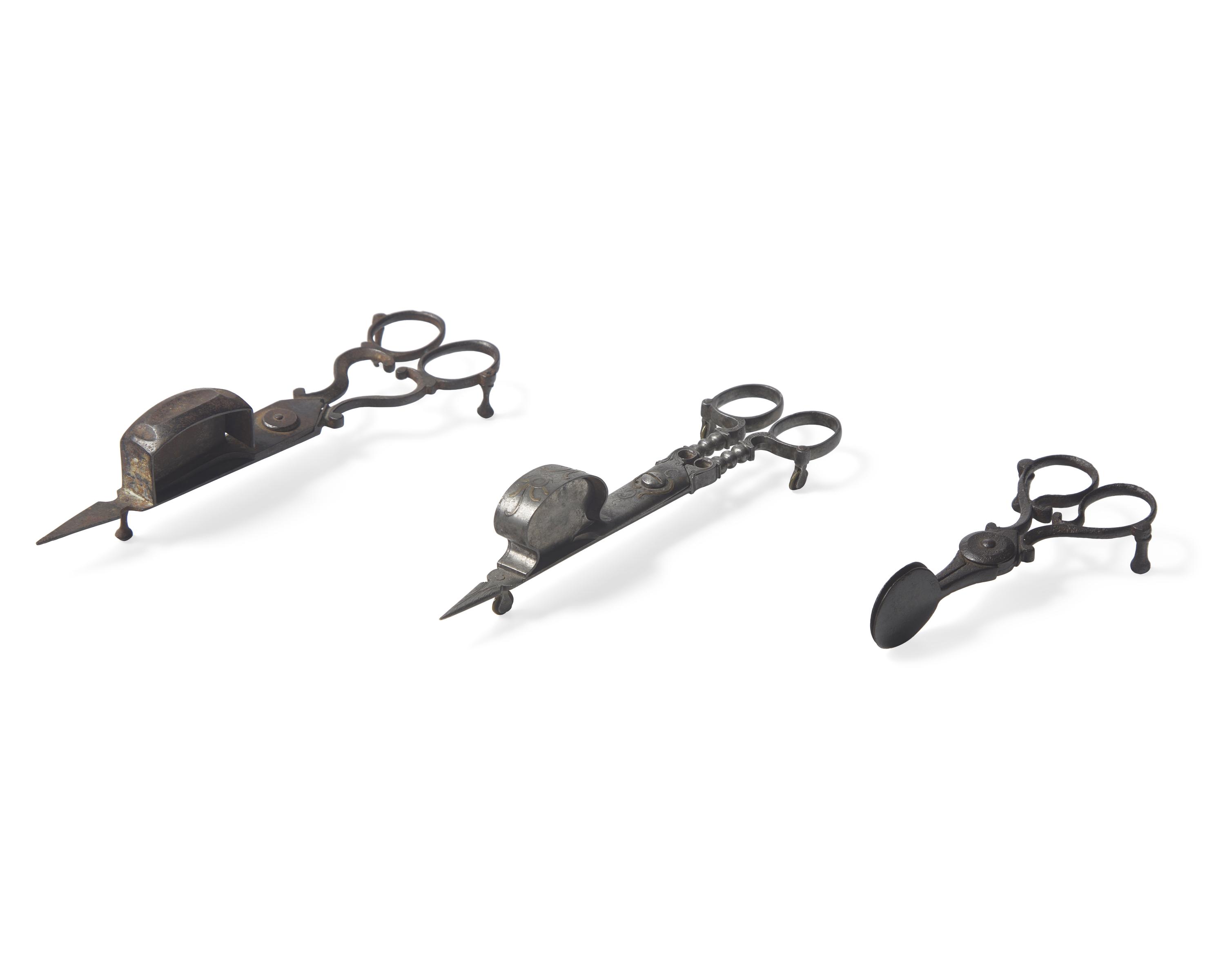 A Group of Three Wrought Iron or Steel Snuffers, French and English, 18th Century