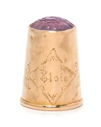 A Swedish 18-Karat Yellow Gold and Hardstone Thimble, Gustaf Dahlgren & Co., Malmo, 1904, the hardstone cap above a plain body worked t