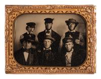 [LINCOLNIANA]. Quarter plate ambrotype of Hannibal Hamlin with five unidentified men. POSSIBLY ONE OF THE EARLIEST KNOWN PHOTOGRAPHS OF LINCOLN'S FIRST VICE PRESIDENT.