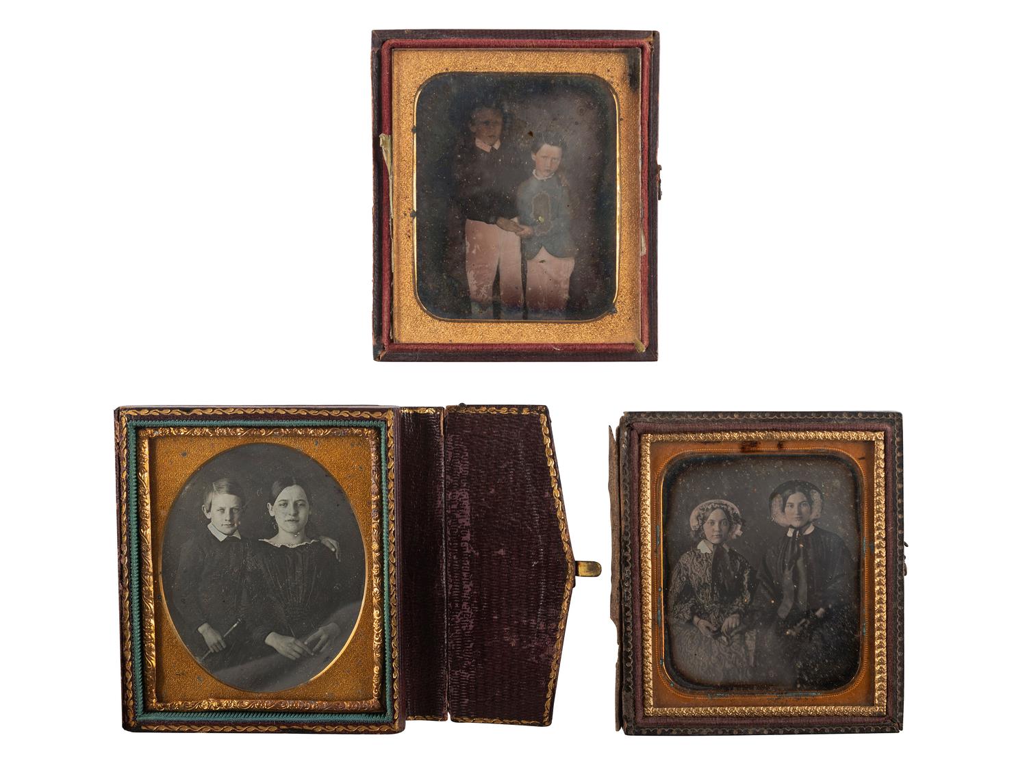 [EARLY PHOTOGRAPHY]. A group of 10 daguerreotypes of pairs of children and young adults, including: