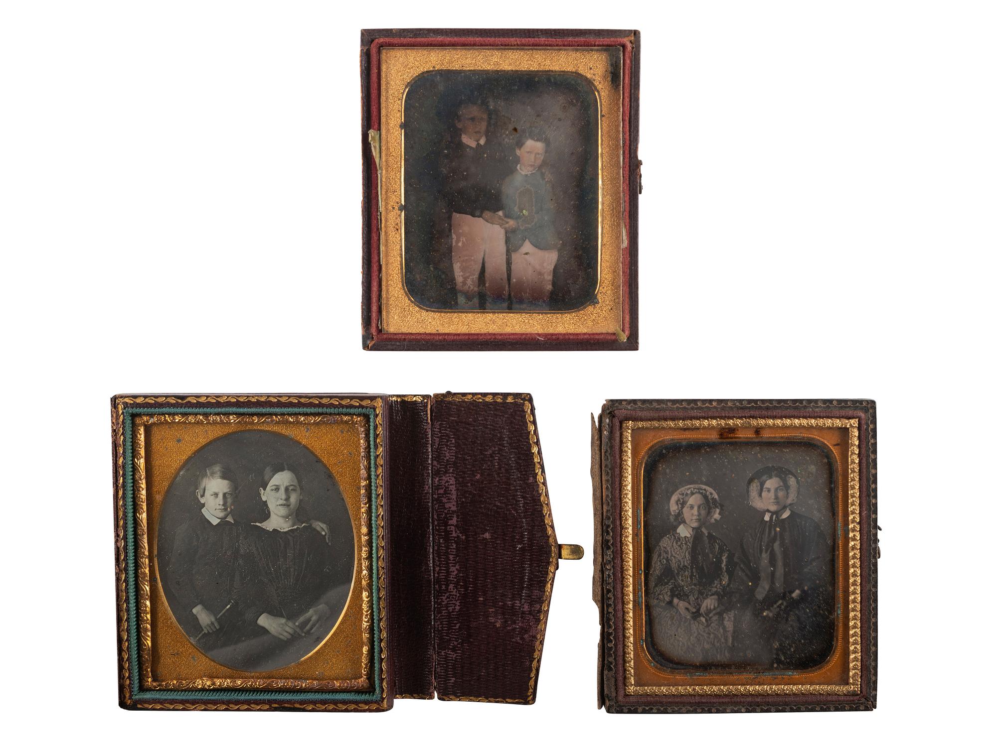 [EARLY PHOTOGRAPHY]. A group of 10 daguerreotypes of pairs of children and young adults, including: