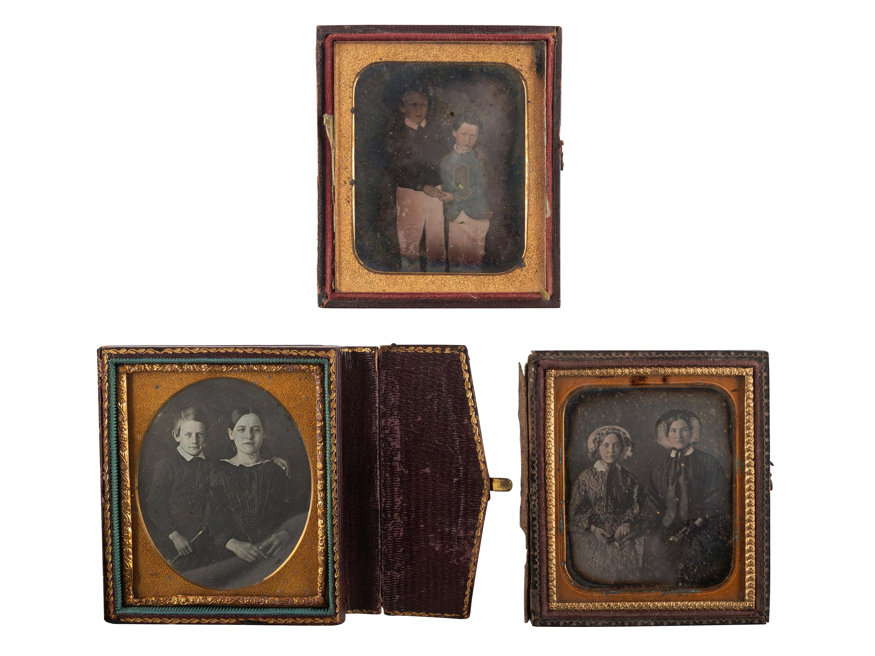 [EARLY PHOTOGRAPHY]. A group of 10 daguerreotypes of pairs of children and young adults, including: