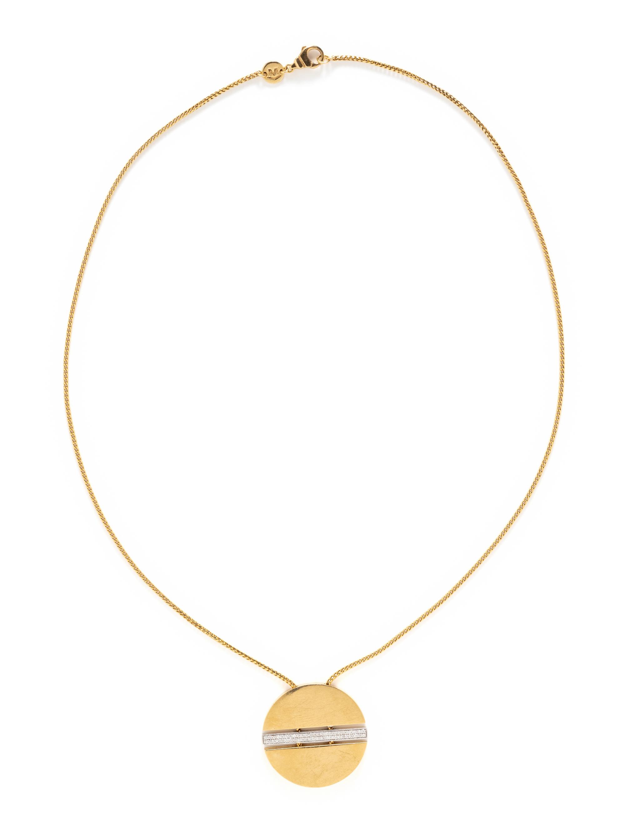 MOVADO, BICOLOR GOLD AND DIAMOND PENDANT NECKLACE