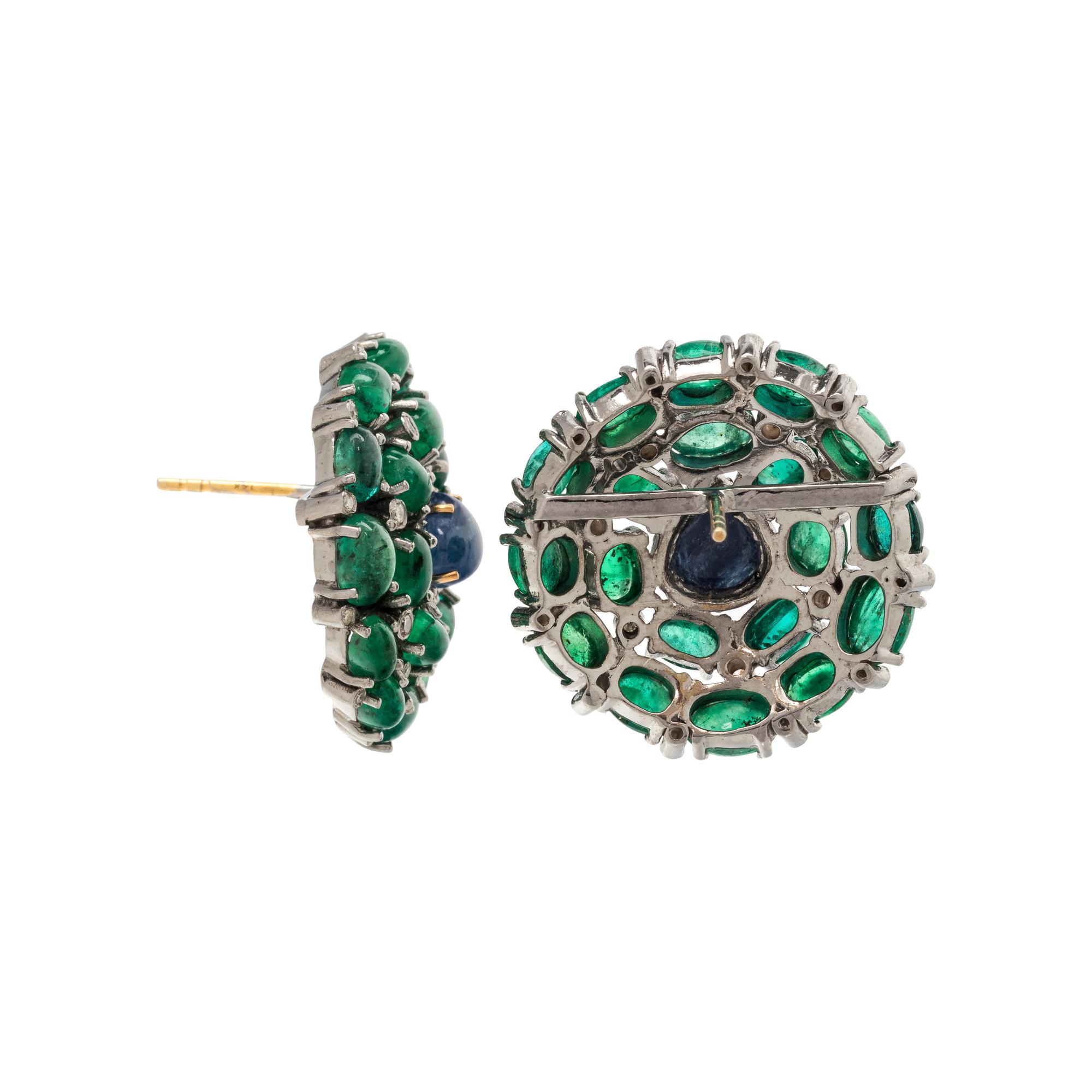 SAPPHIRE, EMERALD AND DIAMOND EARRINGS