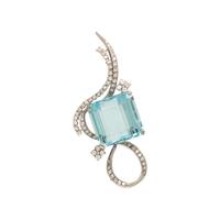 AQUAMARINE AND DIAMOND SPRAY BROOCH
