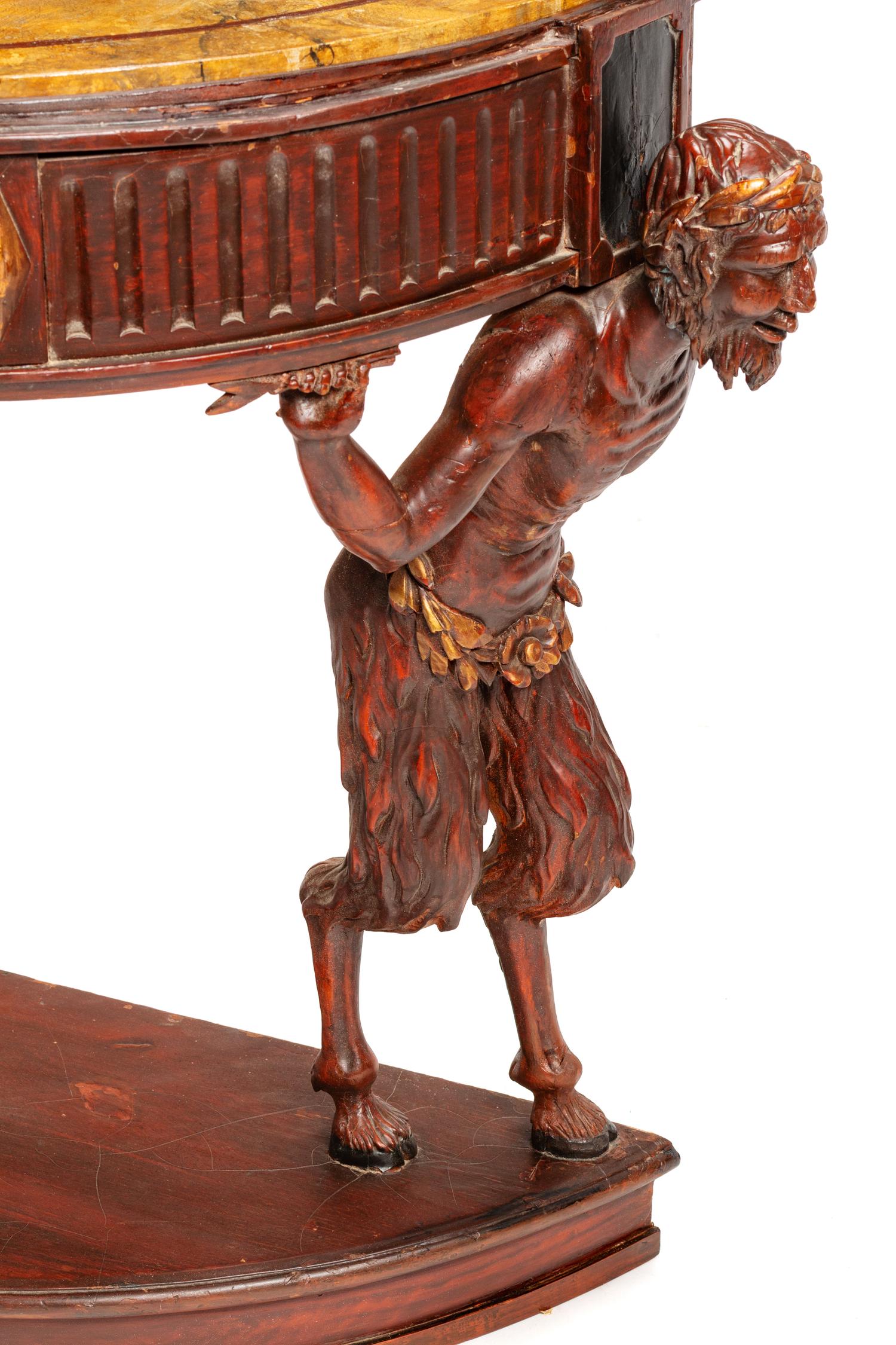 An Italian Painted Console Table with Satyr Supports