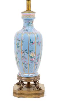 A Blue Ground Famille Rose Porcelain Vase Height of vase 12 1/4 inches. — 20TH CENTURY