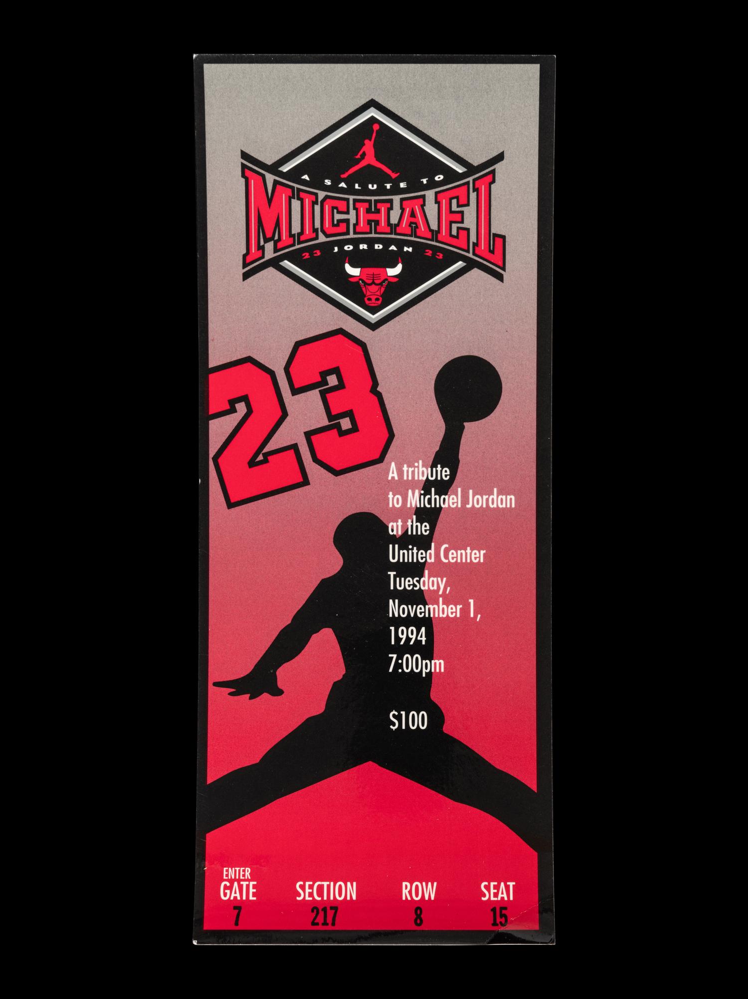 An Uncommon Nov. 1 1994 Salute To Michael Jordan Retirement Night Statue Unveiling Event Ticket