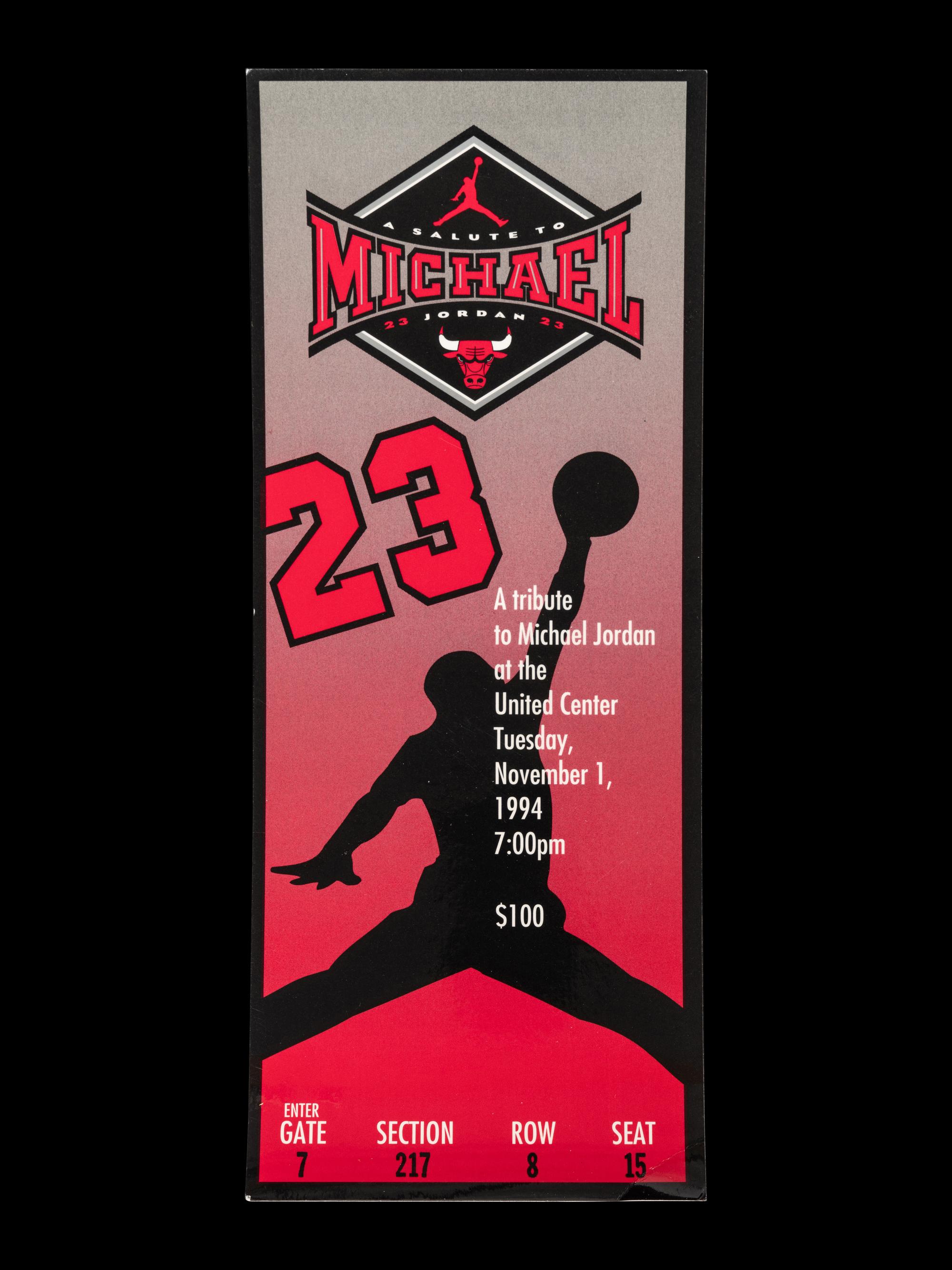 An Uncommon Nov. 1 1994 Salute To Michael Jordan Retirement Night Statue Unveiling Event Ticket