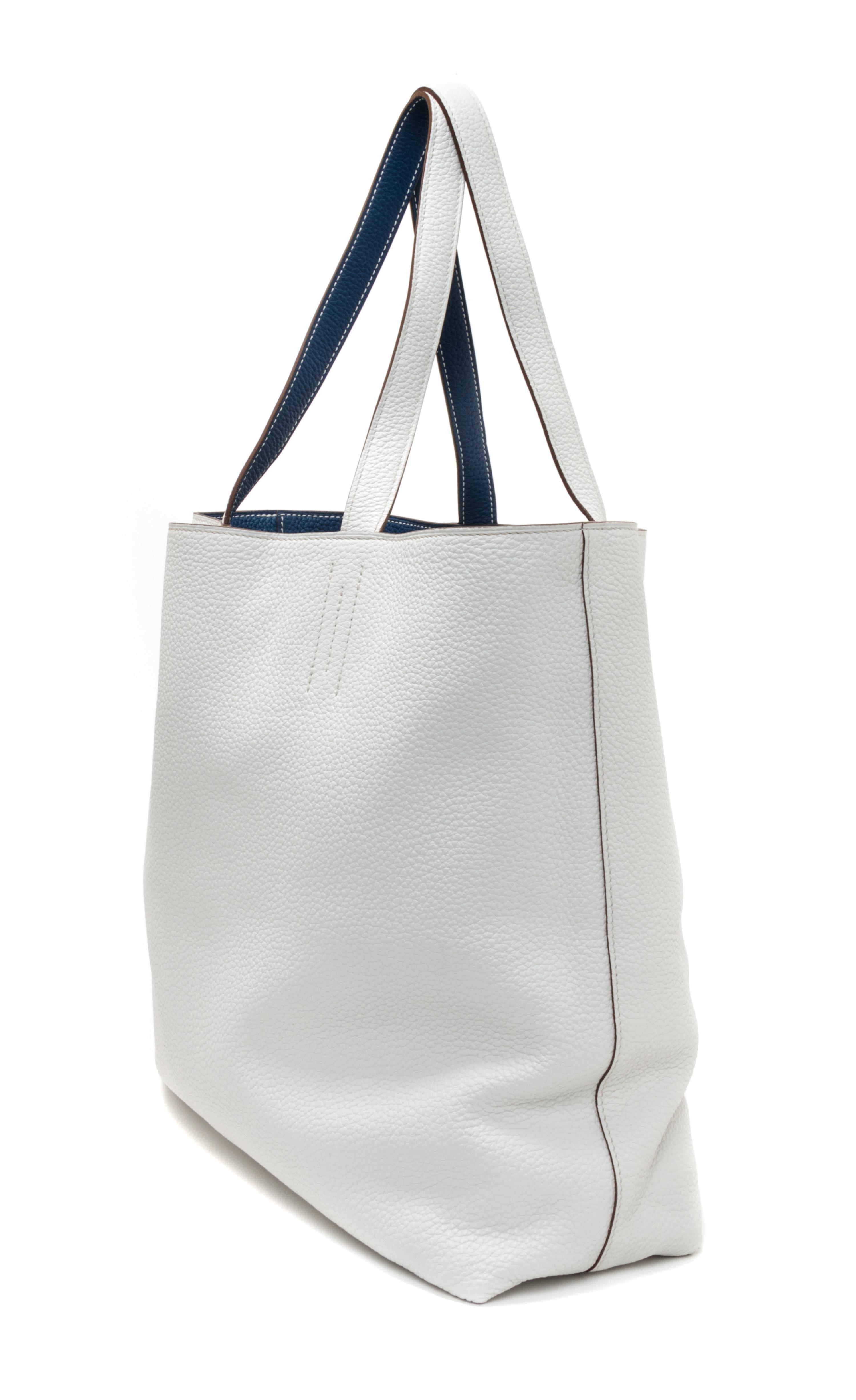 An Hermes Blanc/Bleu 45cm Taurillon Clemence Double Sens Tote, 17.5" x 15.5" x 5".