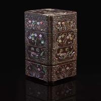 A Chinese mother of pearl-inlaid four-tier lacquer box 黑漆嵌螺钿四层盒 17th/18th century or earlier ??????????
